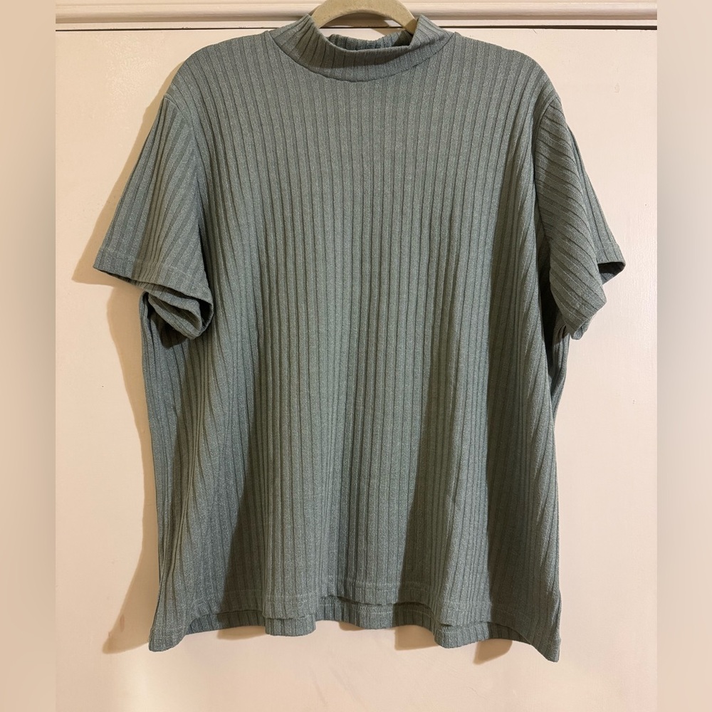Vintage Joanna Plus Ribbed Short Sleeve Tee in Sage